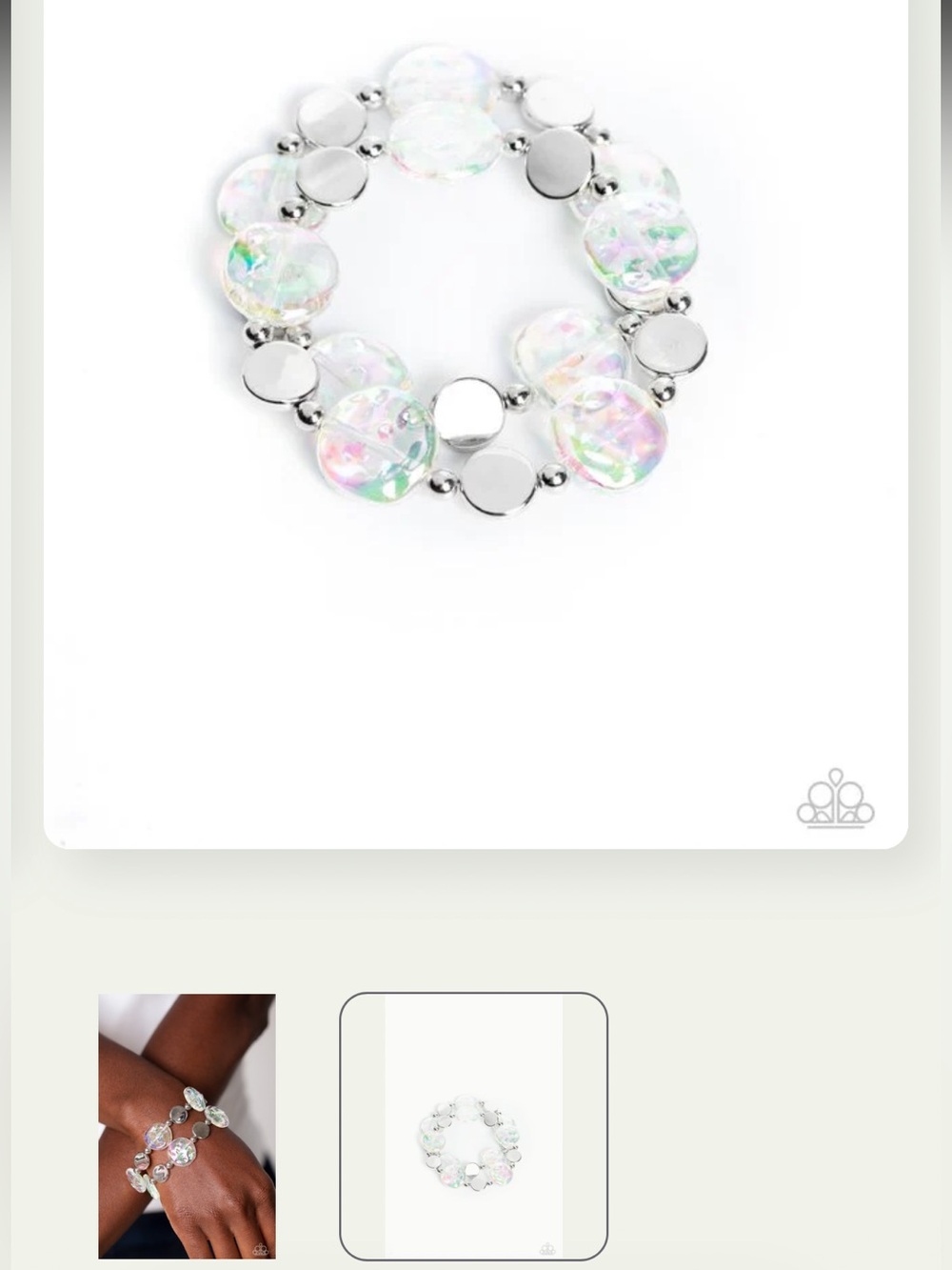 ⚪️💎⚪️ “DISCUS THROW” WHITE IRIDESCENT STRETCH BRACELET ~ PAPARAZZI❗️ ⚪️💎⚪️ - Picture 5 of 5